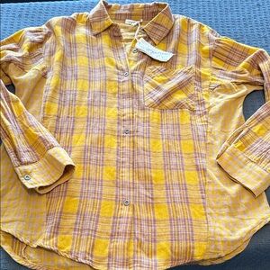 Mystree Mustard and Lavender Plaid Button-Down Shirt 🆕